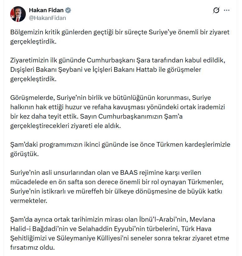 Bakan Fidan'dan Suriye'ye destek açıklaması