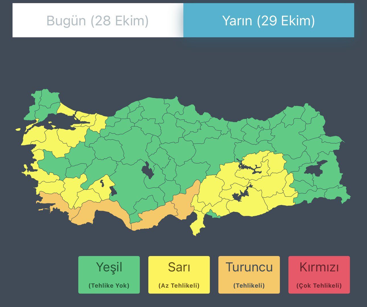 4 şehre turuncu ve 25 kente sarı kodlu uyarı